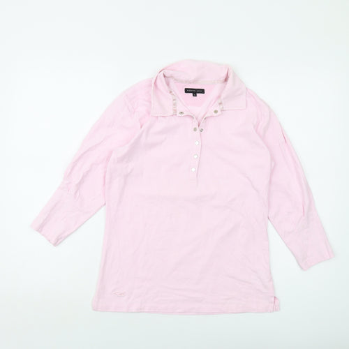 Rohnisch Womens Pink Cotton Basic T-Shirt Size L Collared