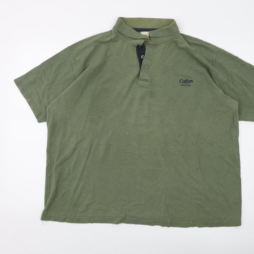 Cotton Traders Mens Green Cotton Polo Size 3XL Collared Button