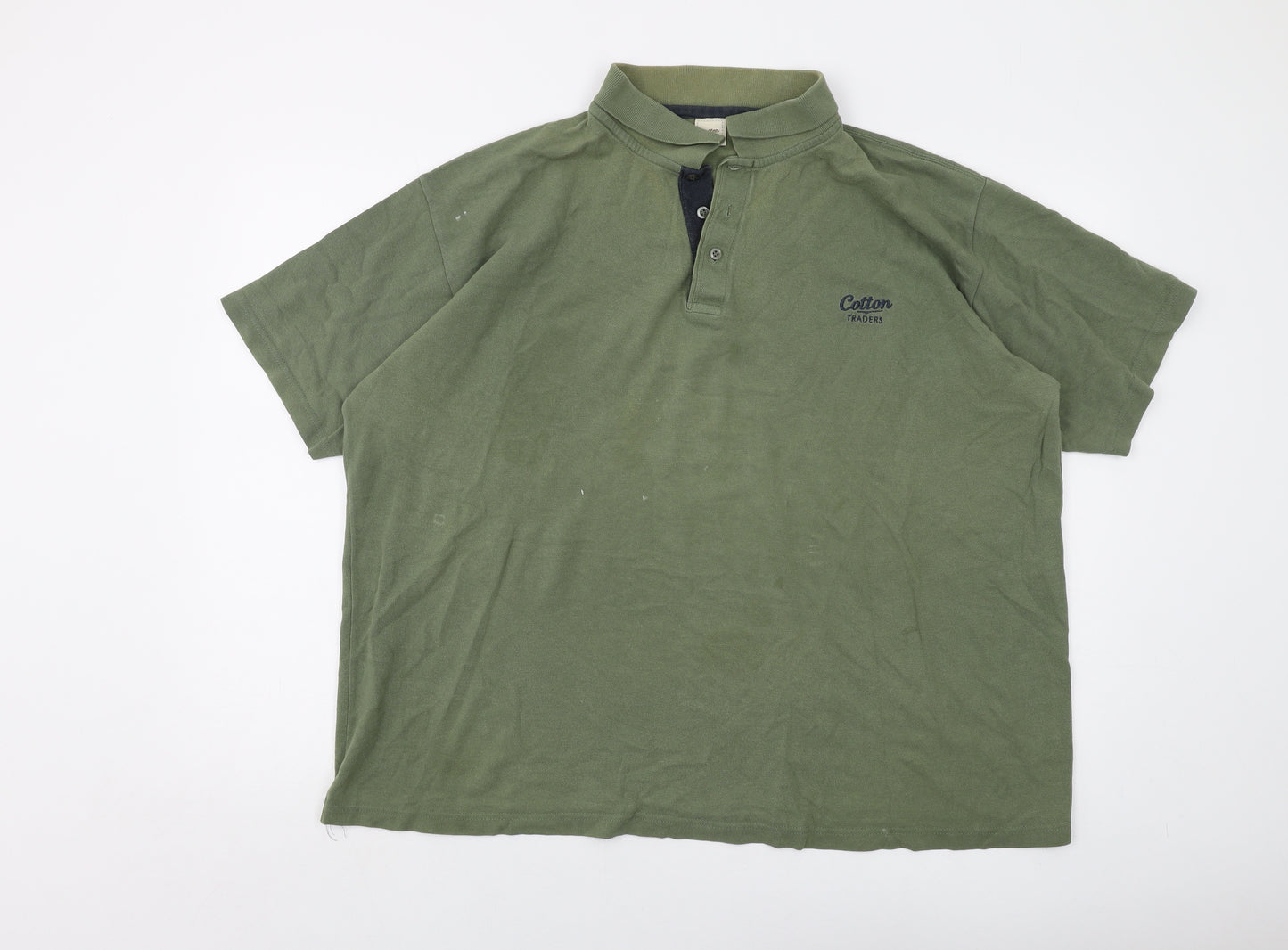 Cotton Traders Mens Green Cotton Polo Size 3XL Collared Button