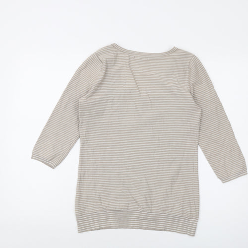 Gap Womens Beige V-Neck Striped Cotton Pullover Jumper Size M