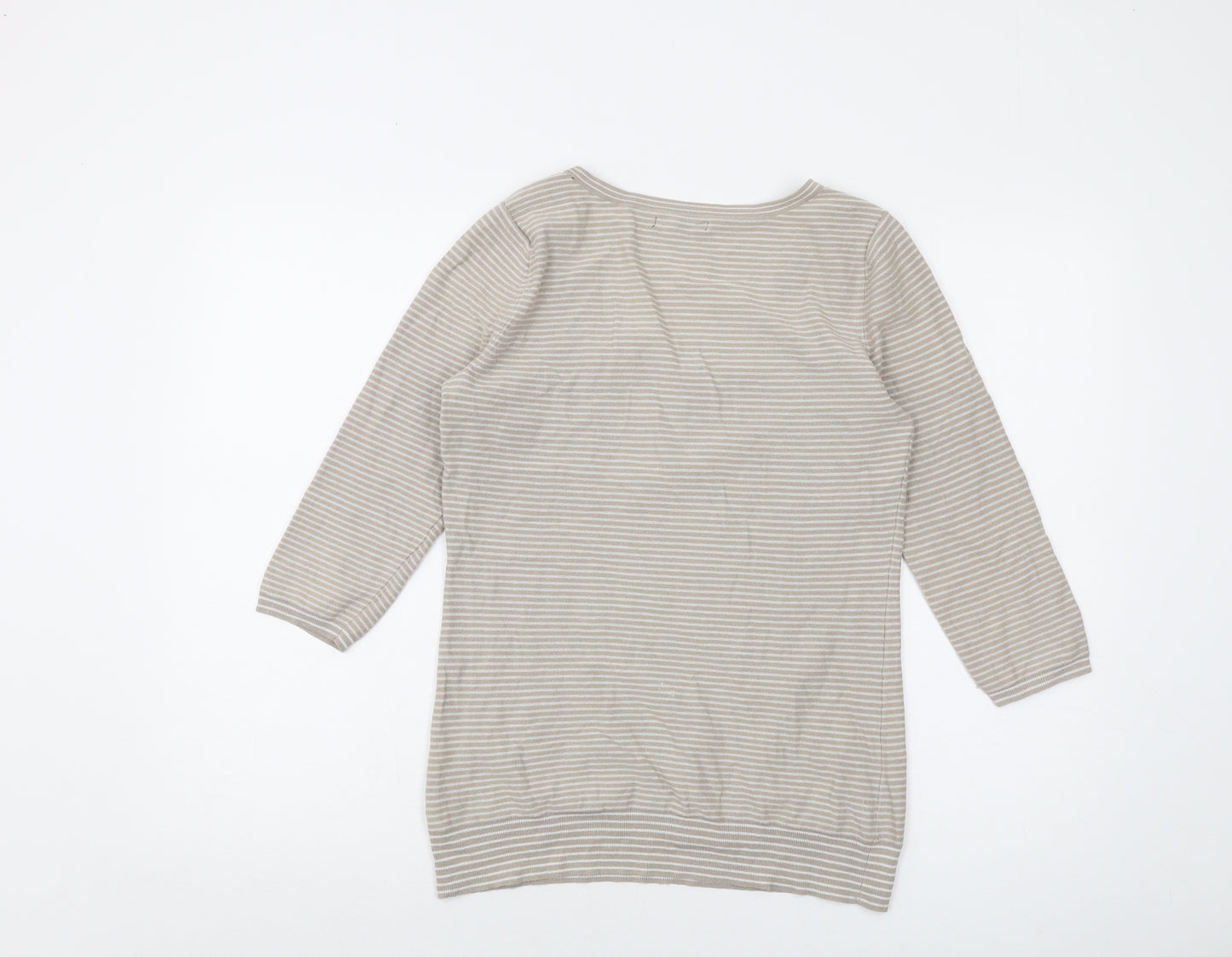 Gap Womens Beige V-Neck Striped Cotton Pullover Jumper Size M