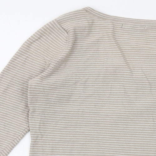 Gap Womens Beige V-Neck Striped Cotton Pullover Jumper Size M