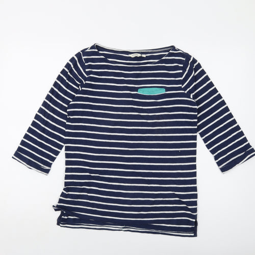 Fat Face Womens Blue Striped Cotton Basic T-Shirt Size 10 Round Neck
