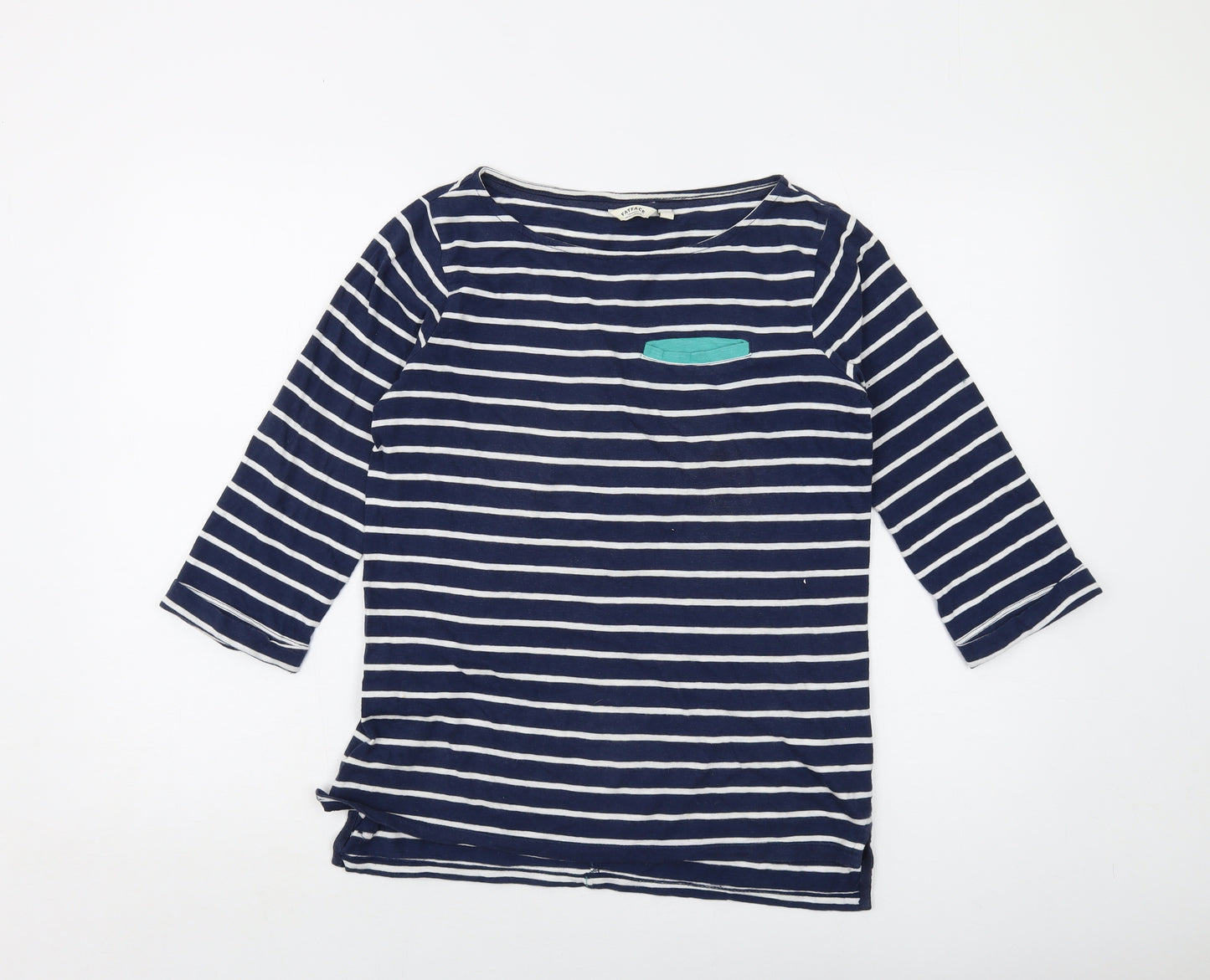 Fat Face Womens Blue Striped Cotton Basic T-Shirt Size 10 Round Neck
