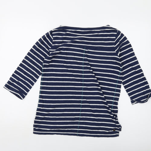Fat Face Womens Blue Striped Cotton Basic T-Shirt Size 10 Round Neck