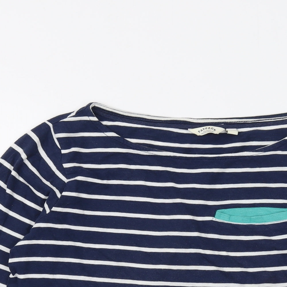 Fat Face Womens Blue Striped Cotton Basic T-Shirt Size 10 Round Neck