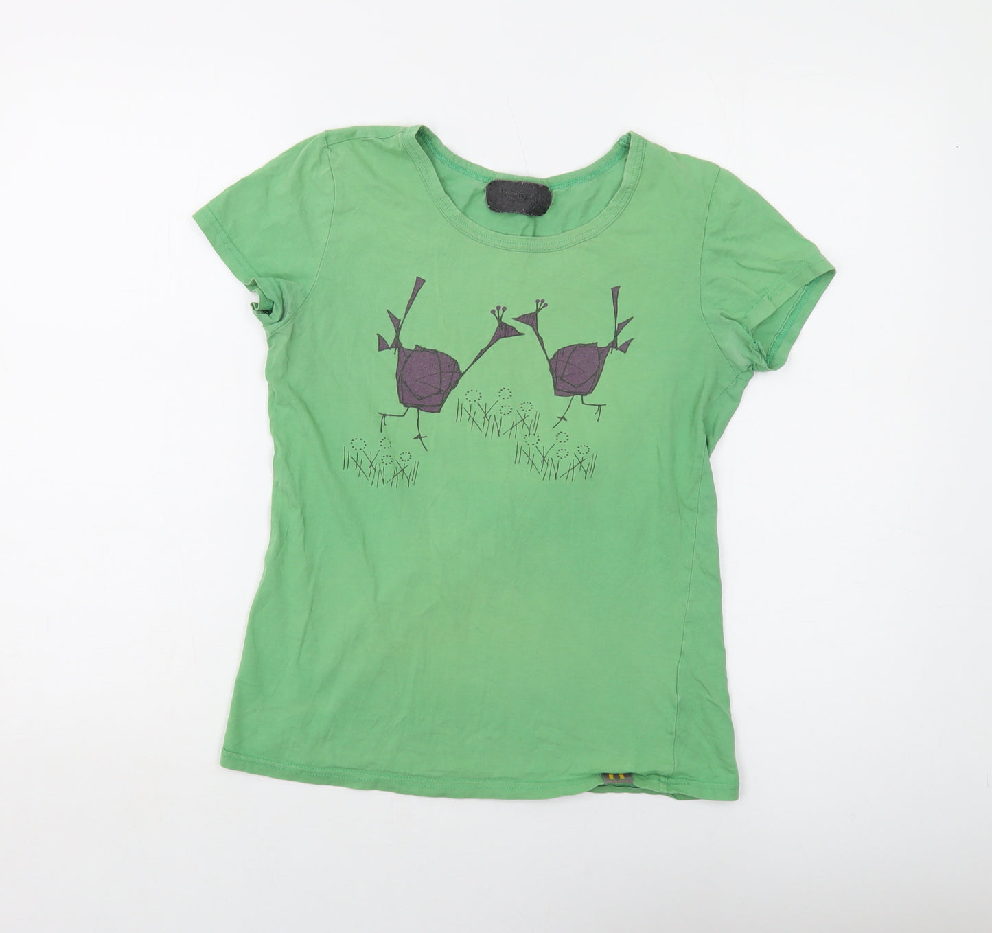 Numph Womens Green Cotton Basic T-Shirt Size L Crew Neck