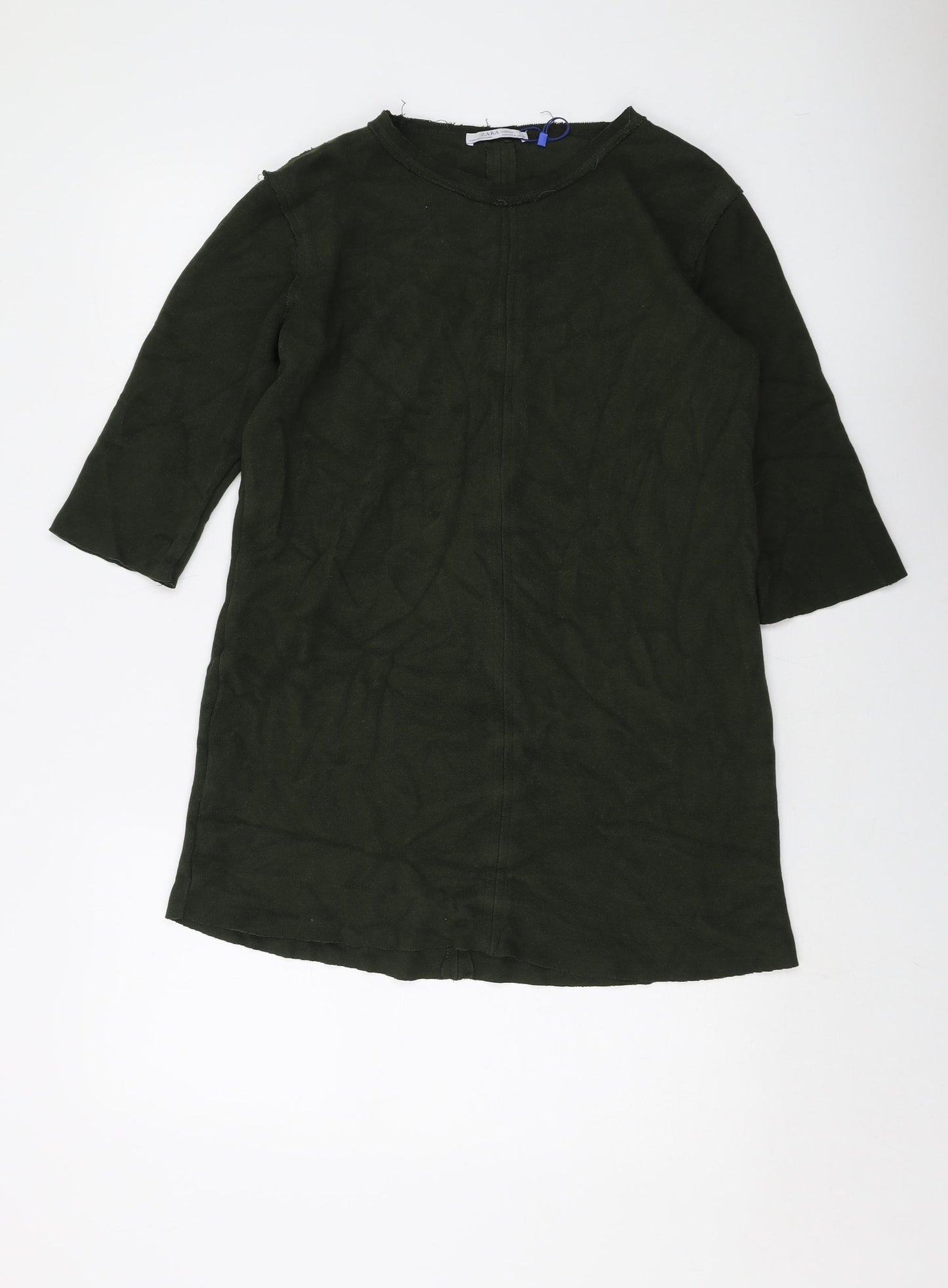 Zara Womens Green Acrylic Tunic Blouse Size M Round Neck