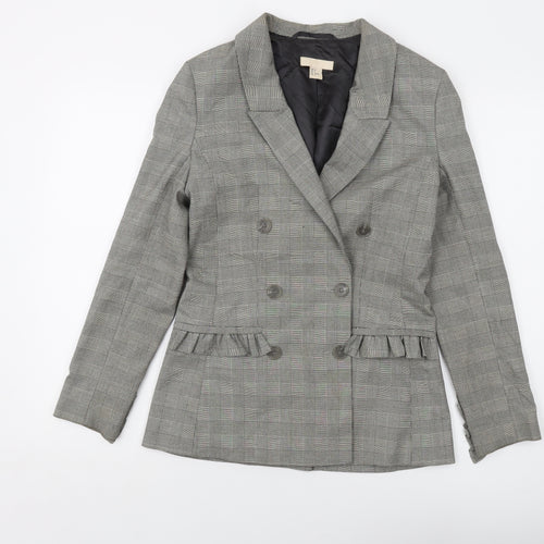 H&M Womens Grey Plaid Jacket Size 4 Button
