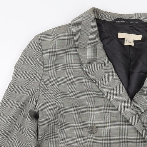 H&M Womens Grey Plaid Jacket Size 4 Button