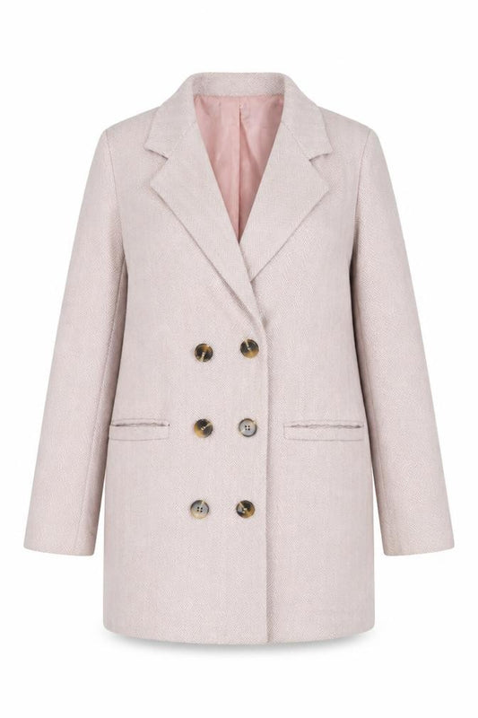 Front view of Boohoo women’s pink jacket, size UK 8, button