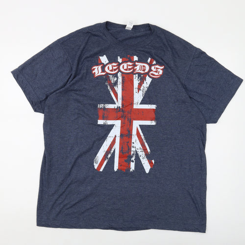 Leeds Mens Blue Cotton T-Shirt Size L Crew Neck