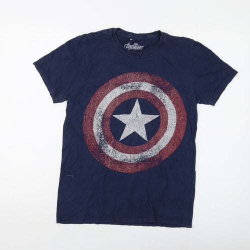Avenger Mens Blue Cotton T-Shirt Size S Crew Neck
