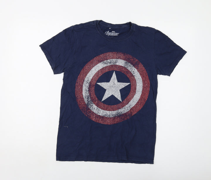 Avenger Mens Blue Cotton T-Shirt Size S Crew Neck