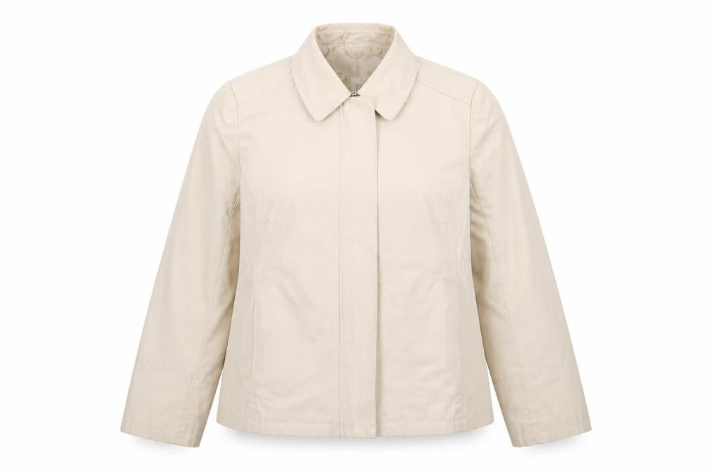 Front view of Debenhams women’s beige jacket, size UK 18, zip