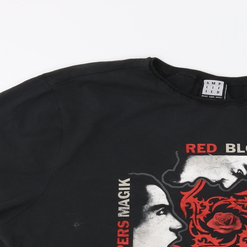 Amplified Mens Black Cotton T-Shirt Size 2XL Crew Neck