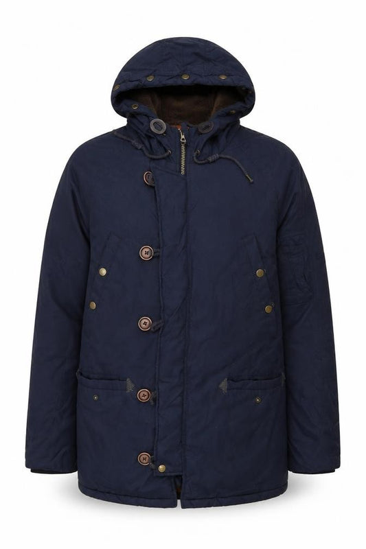 Front view of Red Herring Red Herr men’s blue jacket, size L, zip