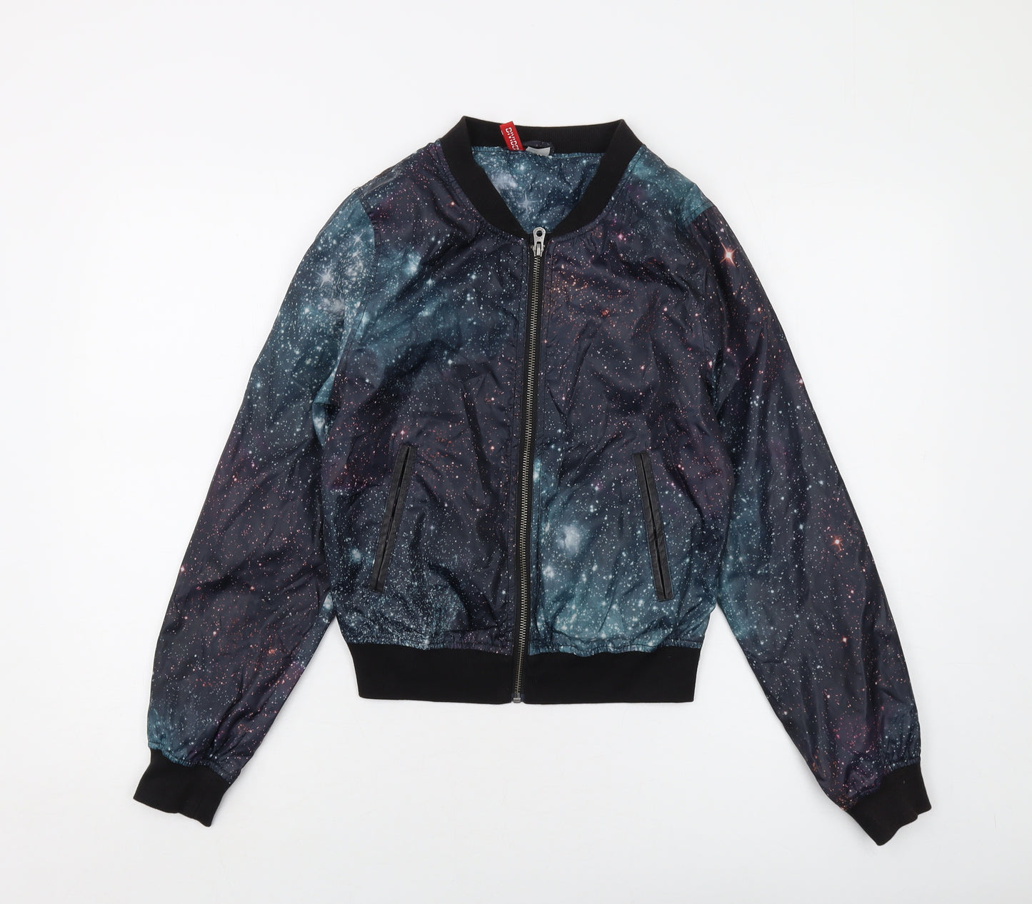 H&M Womens Black Geometric Bomber Jacket Jacket Size 10 Zip