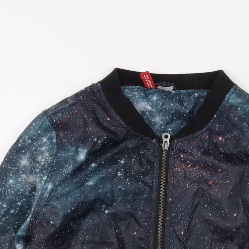 H&M Womens Black Geometric Bomber Jacket Jacket Size 10 Zip