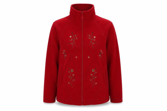 Front view of Classics women’s red jacket, size UK 12, zip