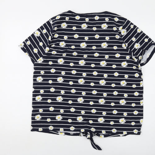 Cotton Traders Womens Blue Floral Cotton Basic T-Shirt Size 20 Round Neck