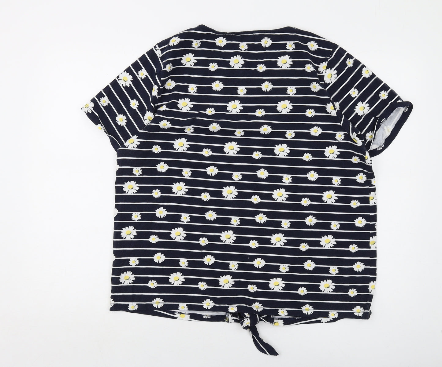 Cotton Traders Womens Blue Floral Cotton Basic T-Shirt Size 20 Round Neck