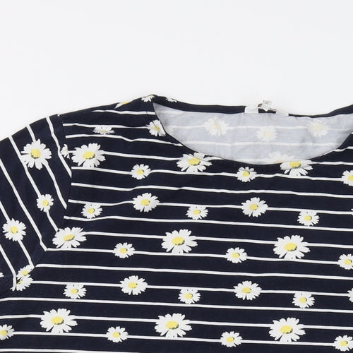 Cotton Traders Womens Blue Floral Cotton Basic T-Shirt Size 20 Round Neck
