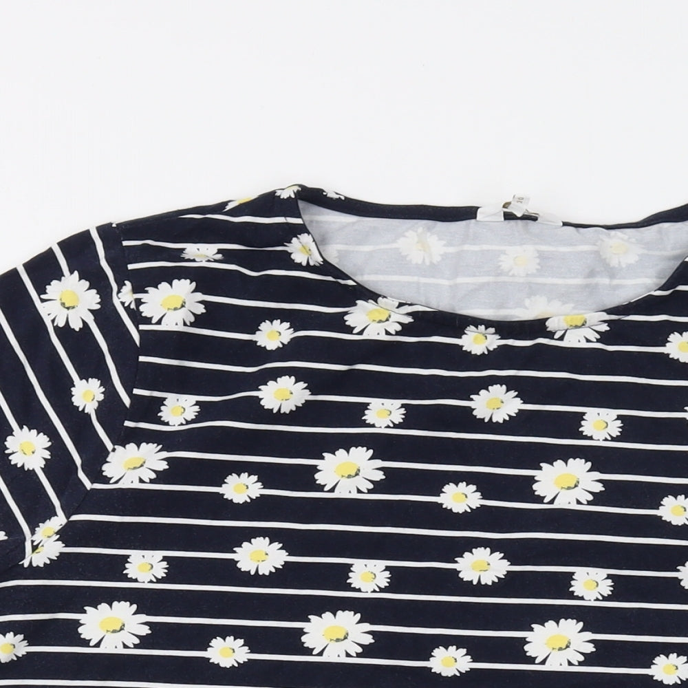 Cotton Traders Womens Blue Floral Cotton Basic T-Shirt Size 20 Round Neck