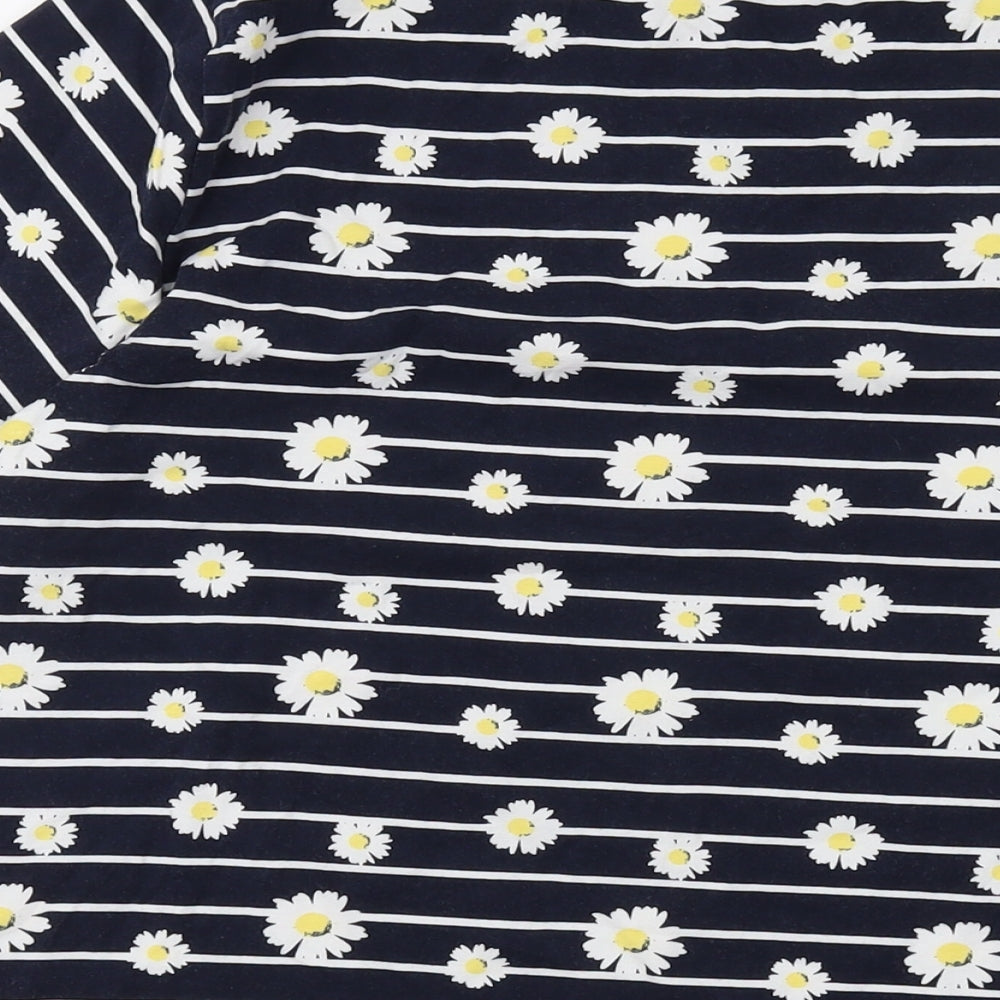 Cotton Traders Womens Blue Floral Cotton Basic T-Shirt Size 20 Round Neck