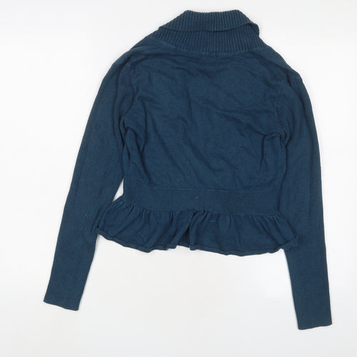 H&M Womens Blue V-Neck Cotton Cardigan Jumper Size M