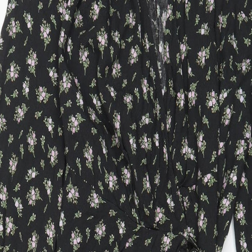 H&M Womens Black Floral Viscose A-Line Size M V-Neck Pullover