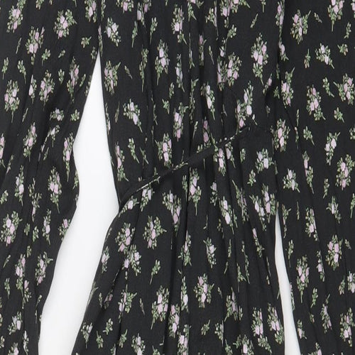 H&M Womens Black Floral Viscose A-Line Size M V-Neck Pullover