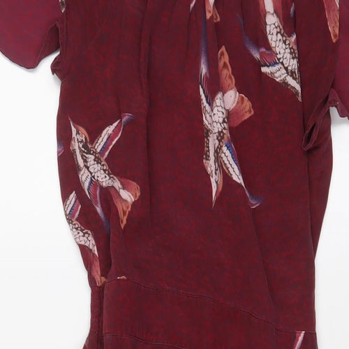 Warehouse Womens Red Floral Silk A-Line Size 6 Boat Neck Pullover