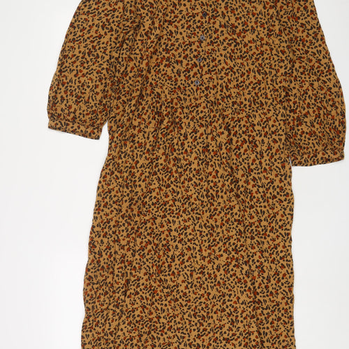 Joules Womens Brown Animal Print Viscose A-Line Size 16 V-Neck Button