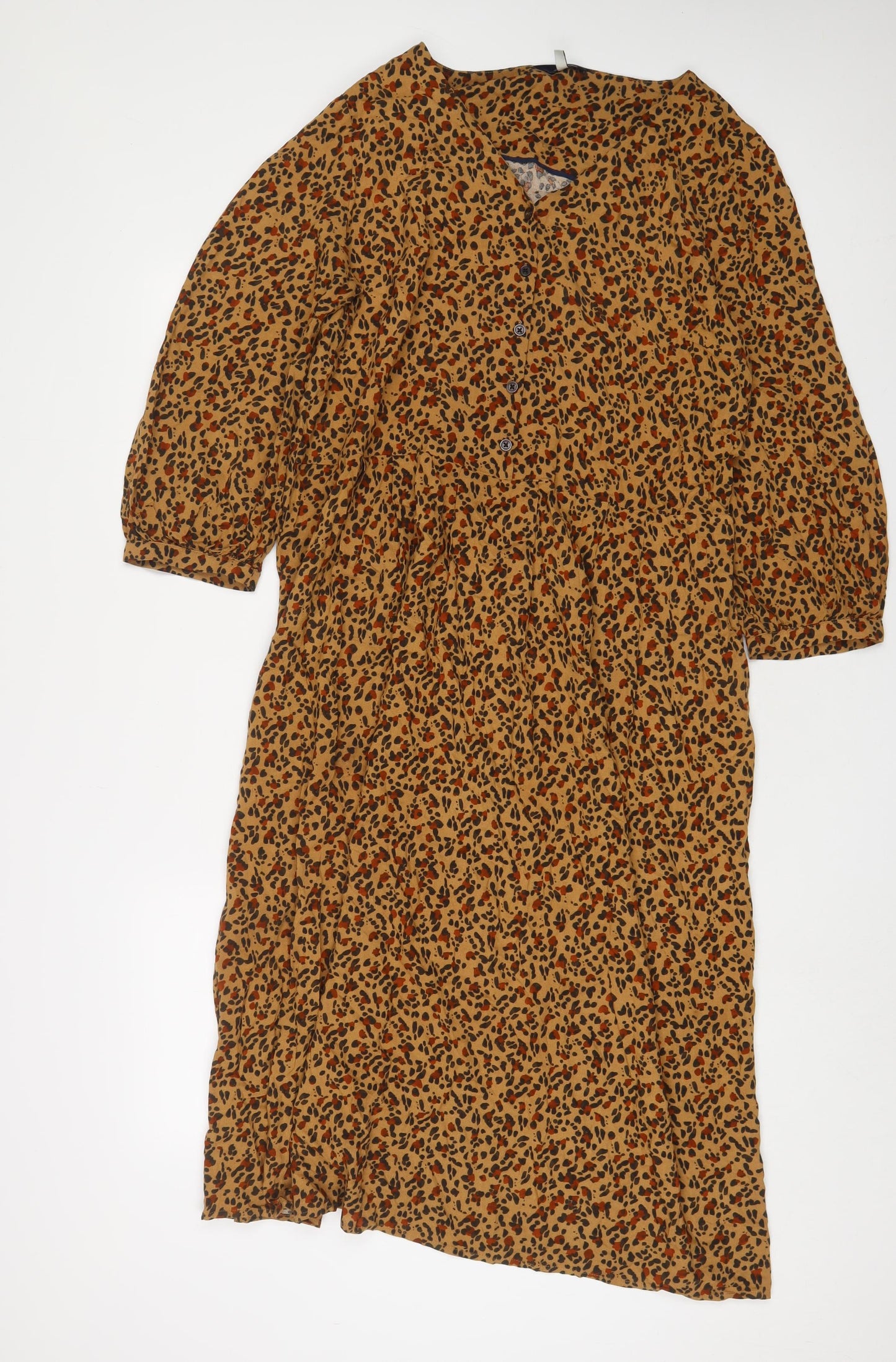 Joules Womens Brown Animal Print Viscose A-Line Size 16 V-Neck Button