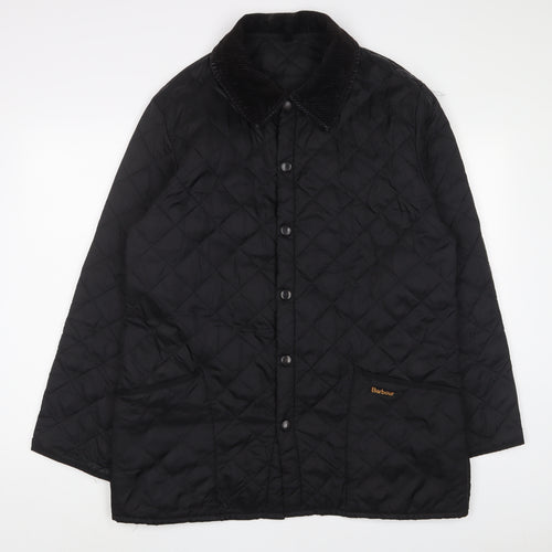 Barbour Mens Black Quilted Jacket Size L Snap - Logo, Embroidered