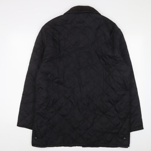 Barbour Mens Black Quilted Jacket Size L Snap - Logo, Embroidered