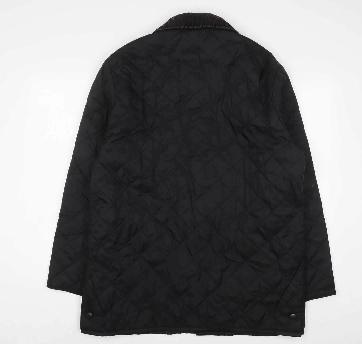 Barbour Mens Black Quilted Jacket Size L Snap - Logo, Embroidered