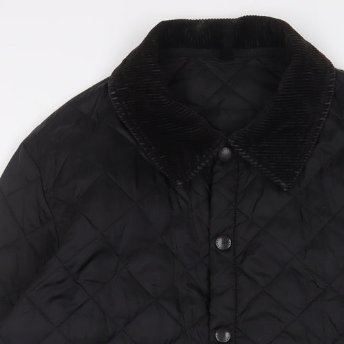 Barbour Mens Black Quilted Jacket Size L Snap - Logo, Embroidered