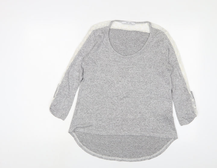 COIN 1804 Womens Grey Polyester Basic T-Shirt Size L Boat Neck
