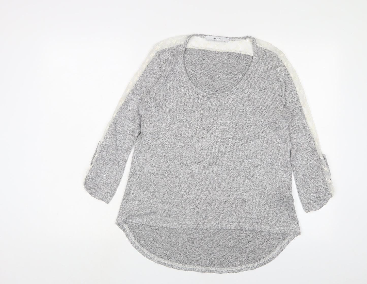 COIN 1804 Womens Grey Polyester Basic T-Shirt Size L Boat Neck
