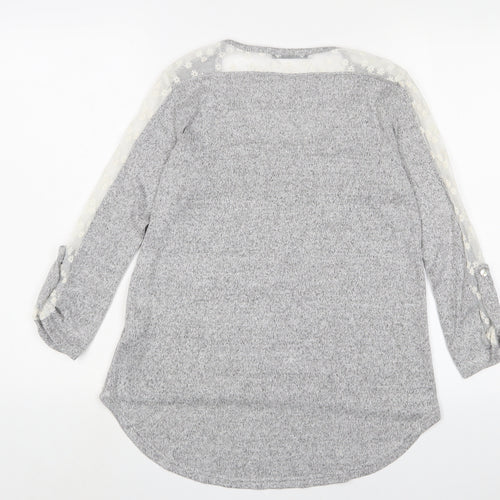 COIN 1804 Womens Grey Polyester Basic T-Shirt Size L Boat Neck