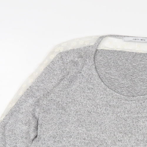 COIN 1804 Womens Grey Polyester Basic T-Shirt Size L Boat Neck
