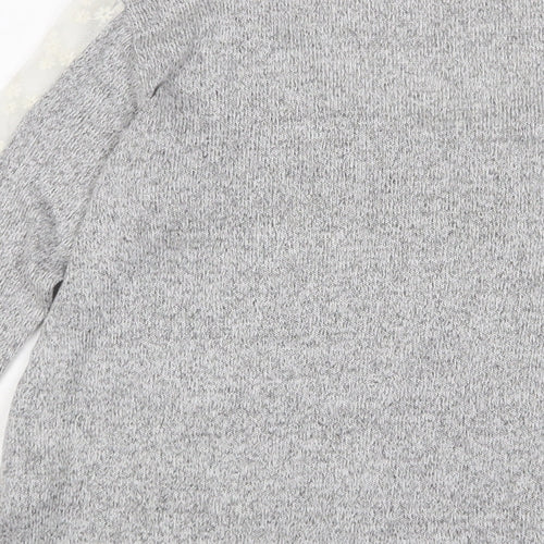 COIN 1804 Womens Grey Polyester Basic T-Shirt Size L Boat Neck