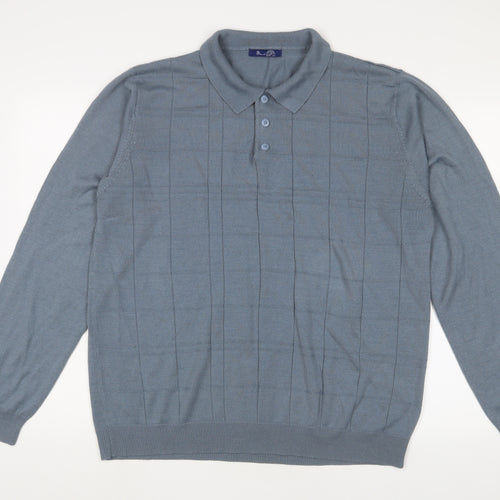 BHS Mens Blue Acrylic Polo Size XL Collared Button