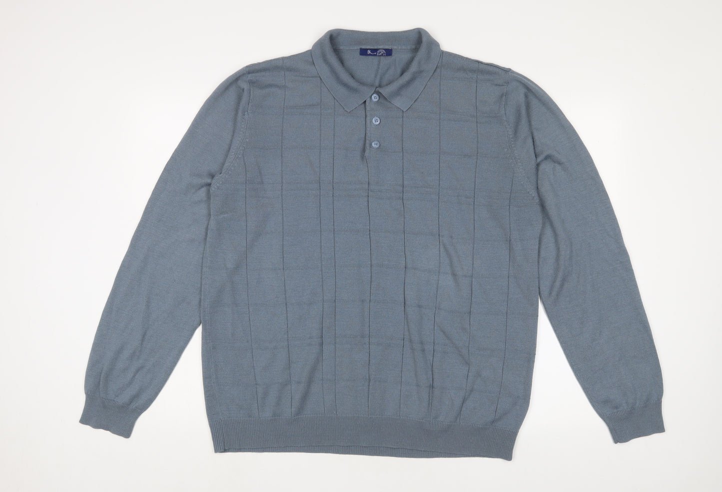 BHS Mens Blue Acrylic Polo Size XL Collared Button