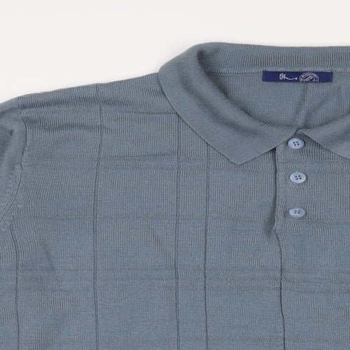 BHS Mens Blue Acrylic Polo Size XL Collared Button