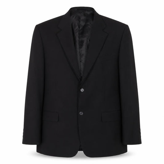 Front view of UrbanSpirit men’s black polyester jacket suit jacket, size L, regular