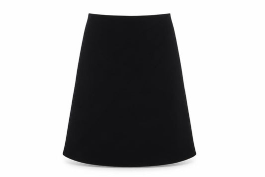 Front view of Marks & Spencer women’s black polyester a-line skirt, size UK 10, - embroidered