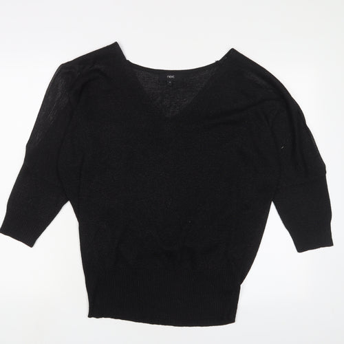 NEXT Womens Black V-Neck Viscose Pullover Jumper Size 12 - Cold Shoulder